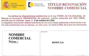 Renewal of the trade name Biovet S.A.