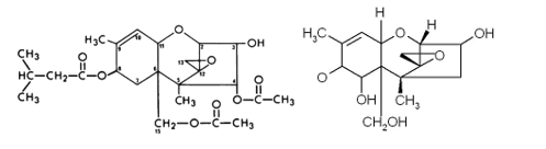 Estructura química del deoxinivalenol y de la micotoxina T-2