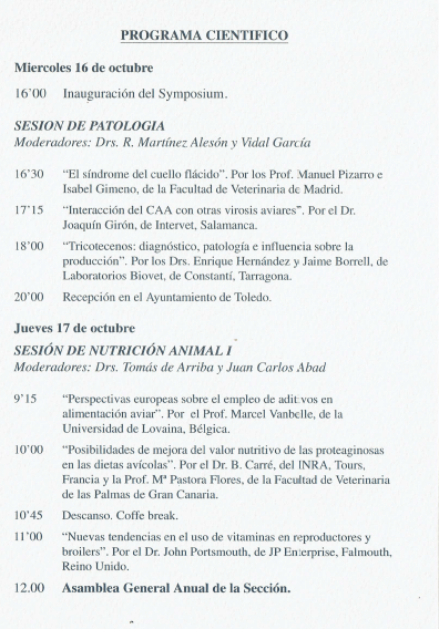 Programa del simposio de la WPSA en Toledo, 1996