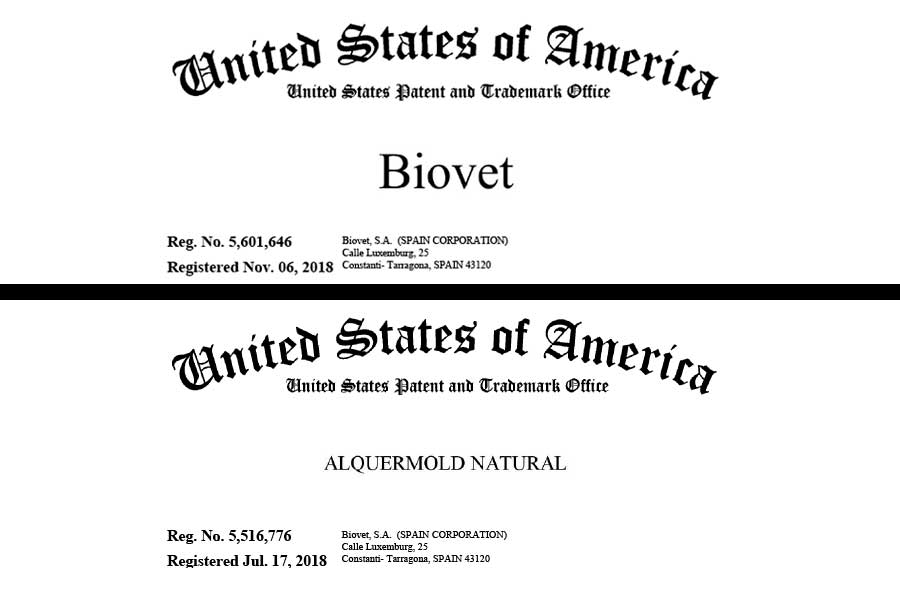 Biovet, Alquermold Natural and Alquernat Nebsui brands, registered in the US